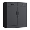 JINGUR Metal Storage Cabinet with Locking Doors and 2 Lockable Drawers, Black