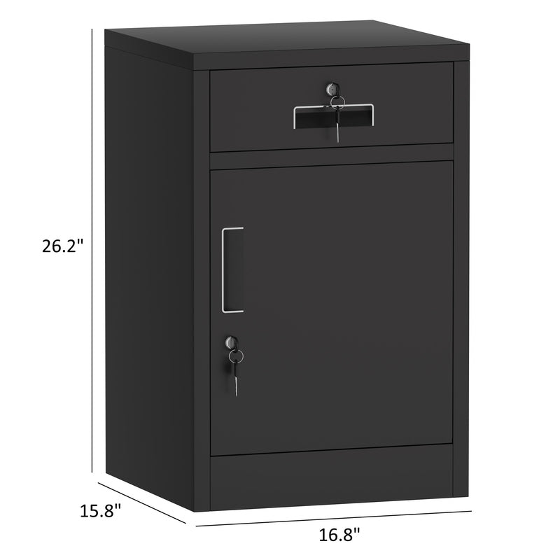 JINGUR Metal Storage Cabinet with Locking Door and Drawer, Black