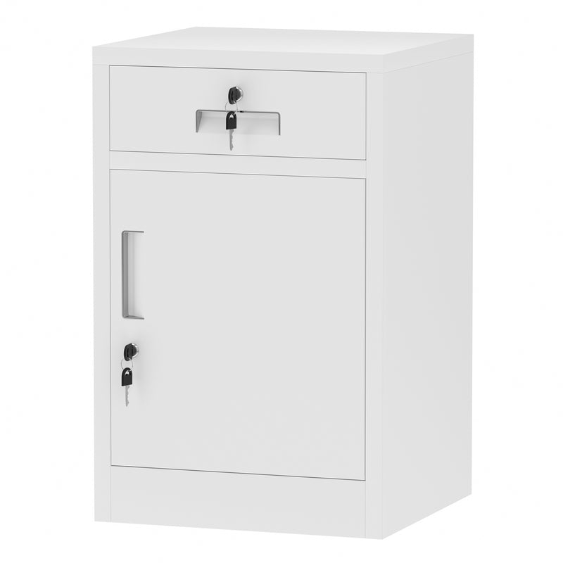 JINGUR Metal Storage Cabinet with Locking Door and Drawer, White