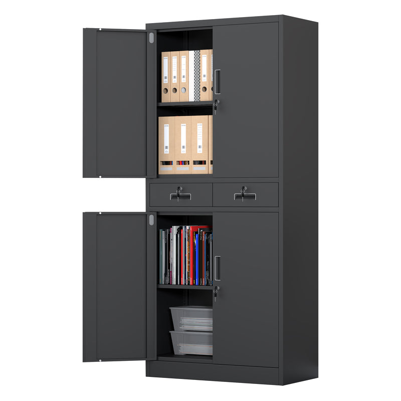 JINGUR Metal Storage Cabinet with Locking Doors and 2 Drawers, Black