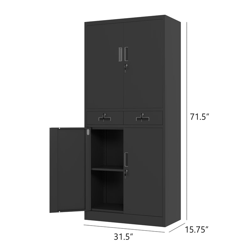 JINGUR Metal Storage Cabinet with Locking Doors and 2 Drawers, Black