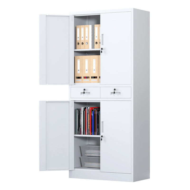 Metal Storage Cabinet with Locking Doors and Adjustable Shelf - White