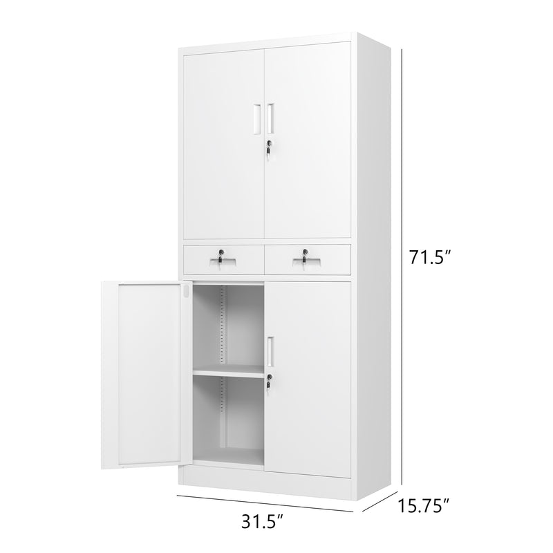 JINGUR Metal Storage Cabinet with Locking Doors and 2 Drawers, White