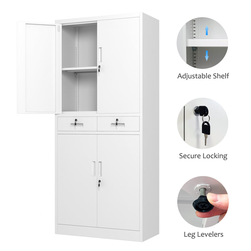 Metal Storage Cabinet With Locking Doors and 2 Adjustable Shelves