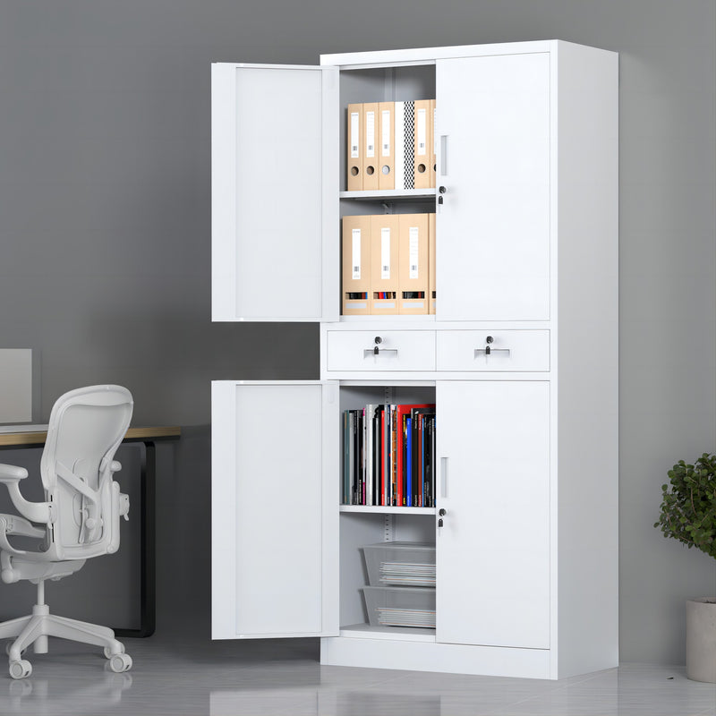 JINGUR Metal Storage Cabinet with Locking Doors and 2 Drawers, White