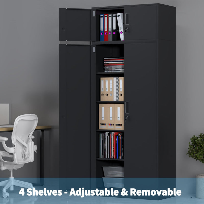 iJINGUR Extra Tall Metal Storage Cabinet with 4 Adjustable Shelves and Locking Doors, Black