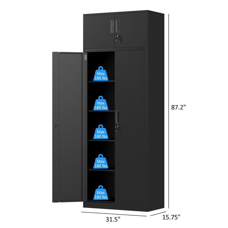 iJINGUR Extra Tall Metal Storage Cabinet with 4 Adjustable Shelves and Locking Doors, Black