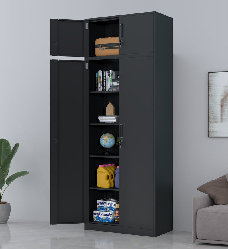 iJINGUR Extra Tall Metal Storage Cabinet with 4 Adjustable Shelves and Locking Doors, Black