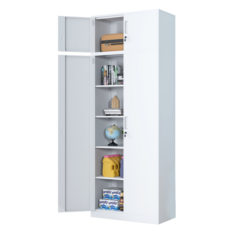 iJINGUR Extra Tall Metal Storage Cabinet with 4 Adjustable Shelves and Locking Doors, White