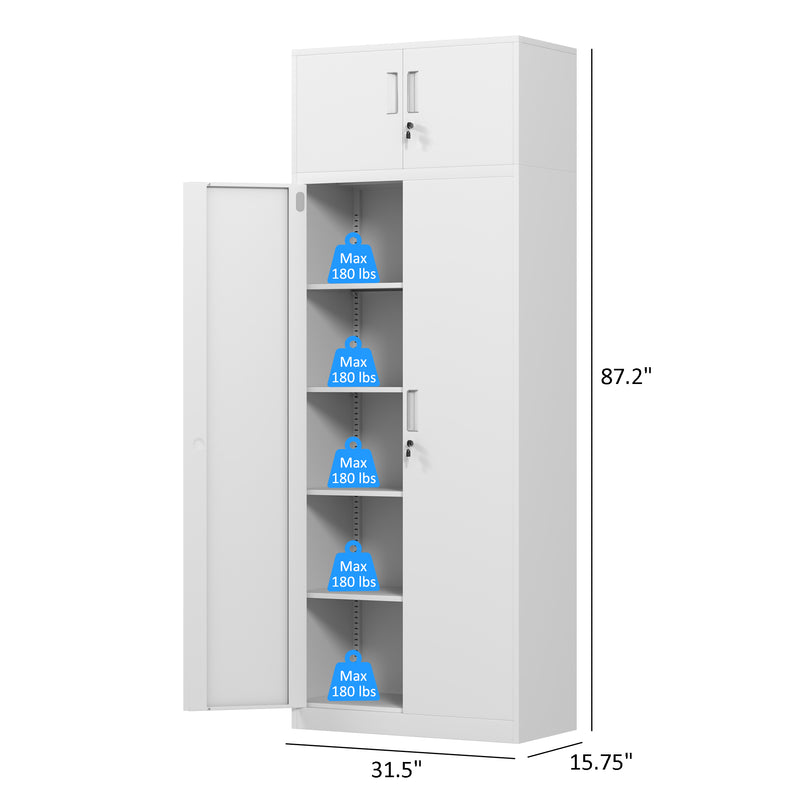 iJINGUR Extra Tall Metal Storage Cabinet with 4 Adjustable Shelves and Locking Doors, White