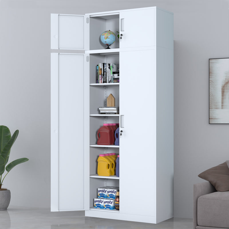 iJINGUR Extra Tall Metal Storage Cabinet with 4 Adjustable Shelves and Locking Doors, White