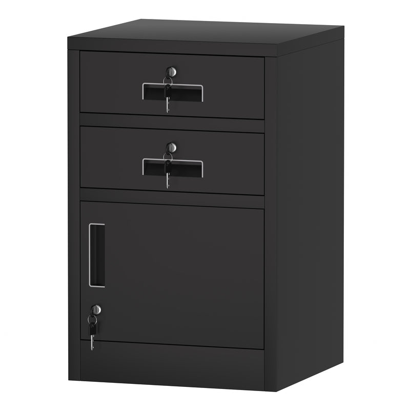 JINGUR Metal Storage Cabinet with Locking Door and 2 Drawers, Black