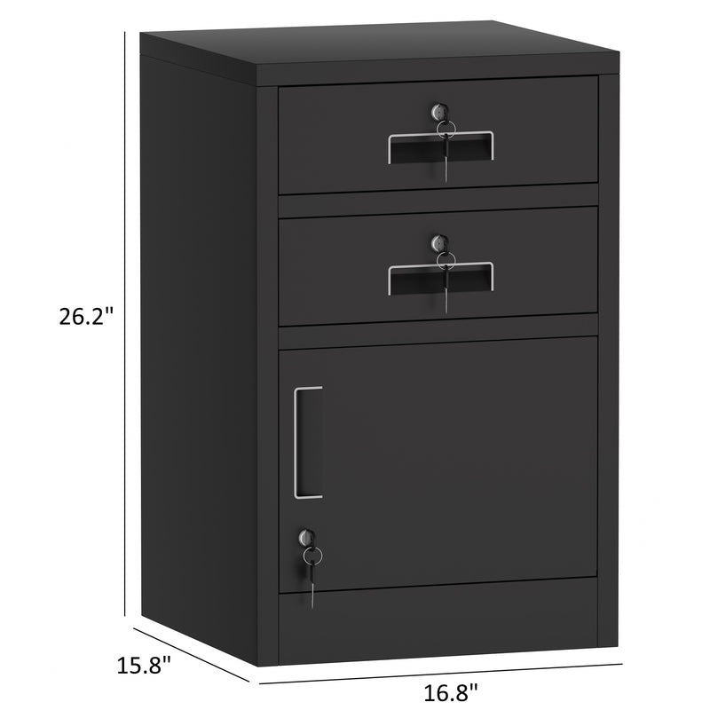 JINGUR Metal Storage Cabinet with Locking Door and 2 Drawers, Black