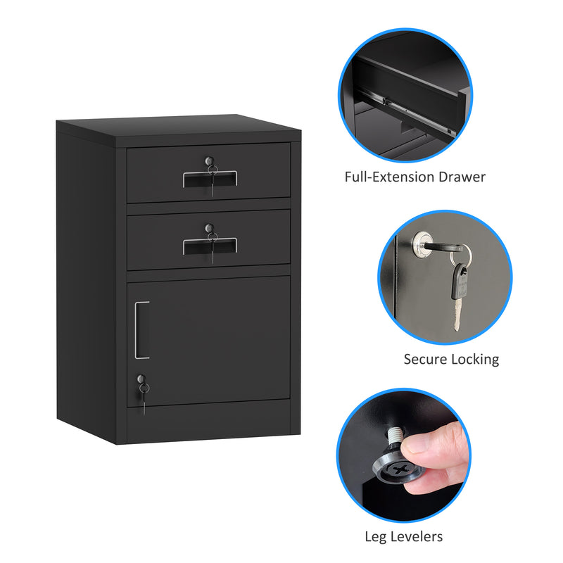 JINGUR Metal Storage Cabinet with Locking Door and 2 Drawers, Black