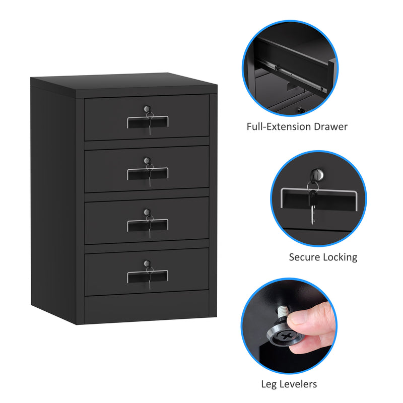 JINGUR Metal Storage Cabinet with 4 Drawers, Black