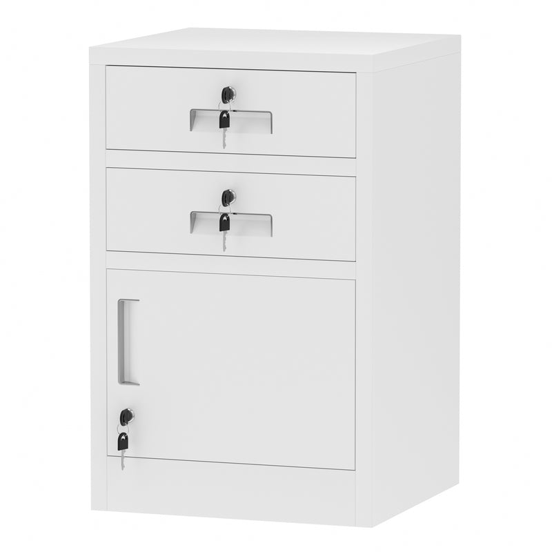 JINGUR Metal Storage Cabinet with Locking Door and 2 Drawers, White