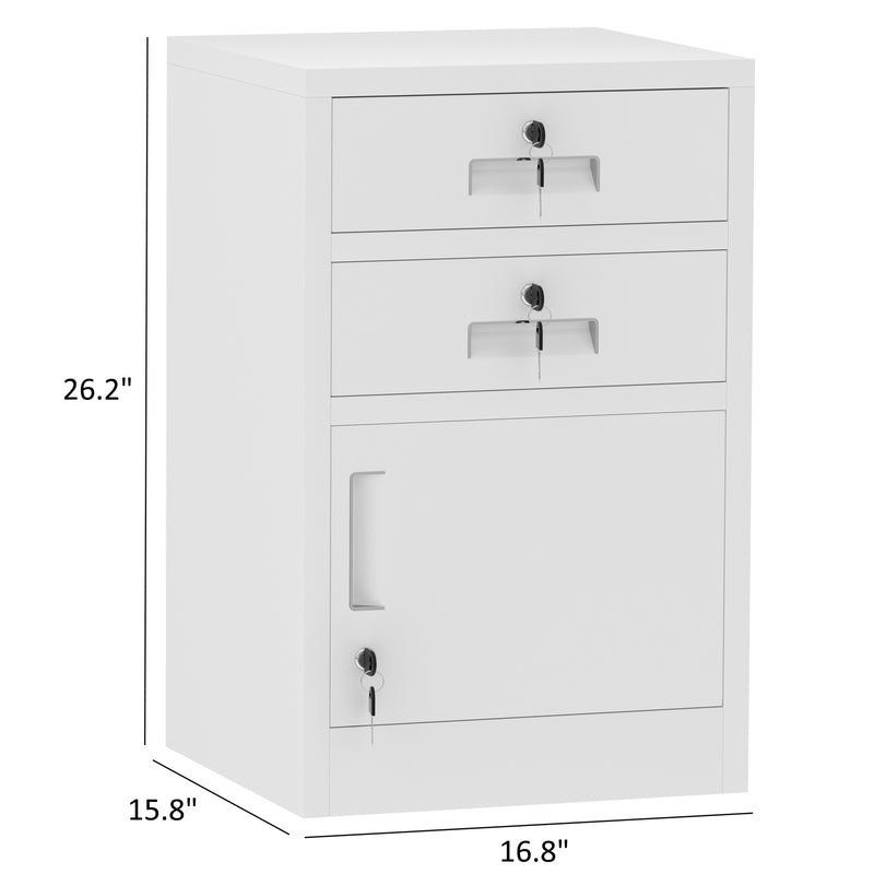 JINGUR Metal Storage Cabinet with Locking Door and 2 Drawers, White