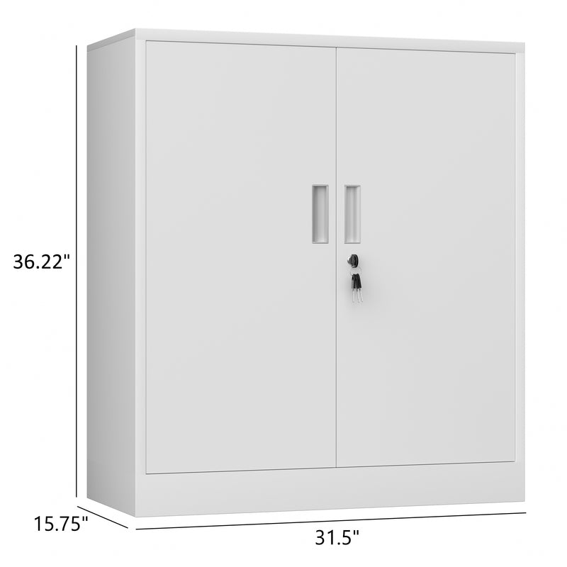 iJINGUR Metal Storage Cabinet with 2 Adjustable Shelves and Locking Doors, White