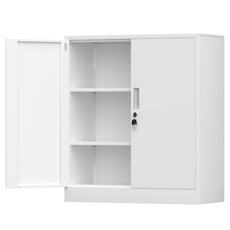 iJINGUR Metal Storage Cabinet with 2 Adjustable Shelves and Locking Doors, White