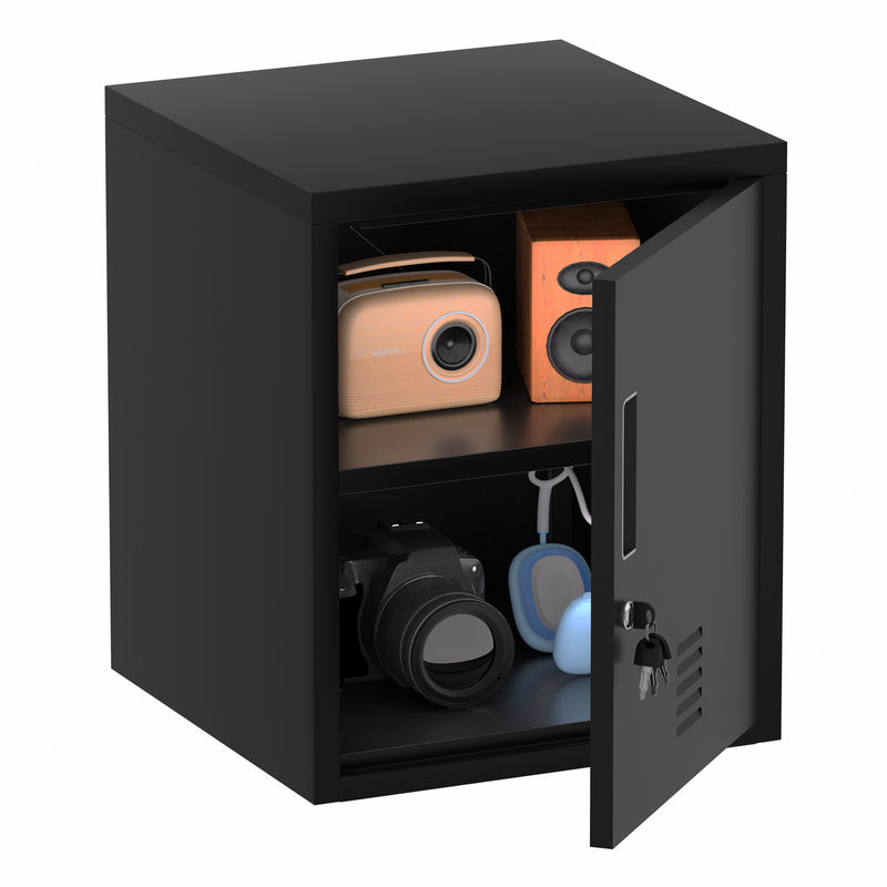 JINGUR Metal Storage Locker with Locking Door and Adjustable Shelf, Black