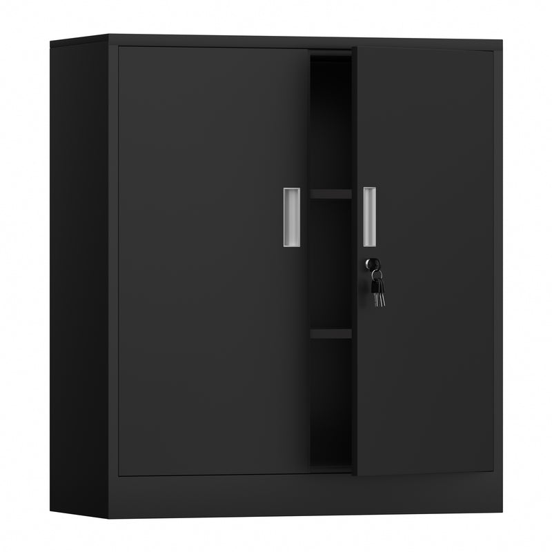 iJINGUR Metal Storage Cabinet with 2 Adjustable Shelves and Locking Doors, Black