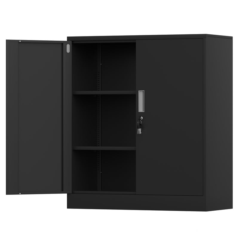 iJINGUR Metal Storage Cabinet with 2 Adjustable Shelves and Locking Doors, Black