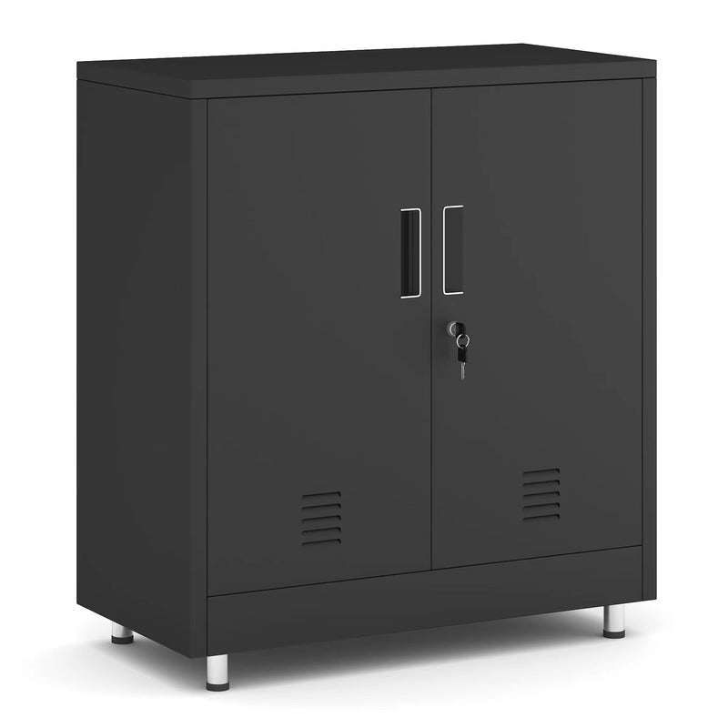 JINGUR Metal Storage Cabinet with Locking Doors and Adjustable Shelf, Black