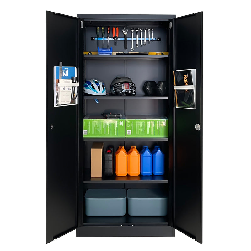 Metal Storage Cabinet with Locking Doors and 4 Adjustable Shelves, Black