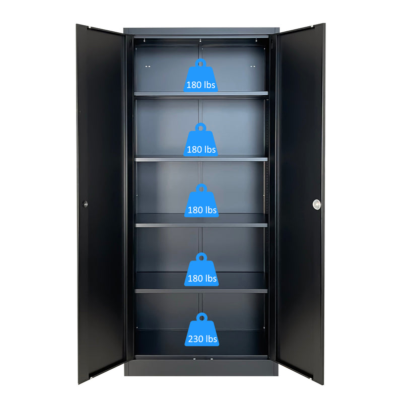 Metal Storage Cabinets with Lock, Small Locker Organizer Steel Cabinets,  Adjustable Layers Shelves 2 Doors for Home, Office