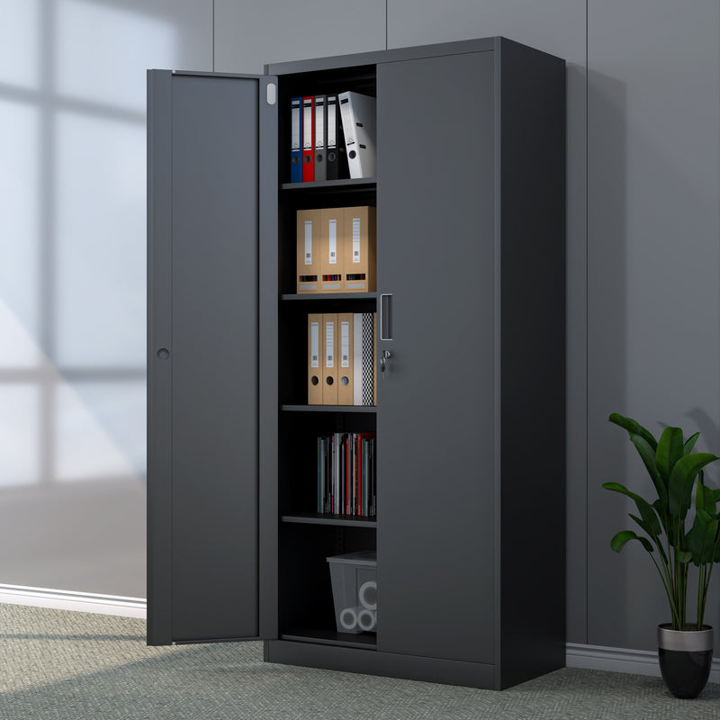 Metal Storage Cabinet with Locking Doors and 4 Adjustable Shelves, Black