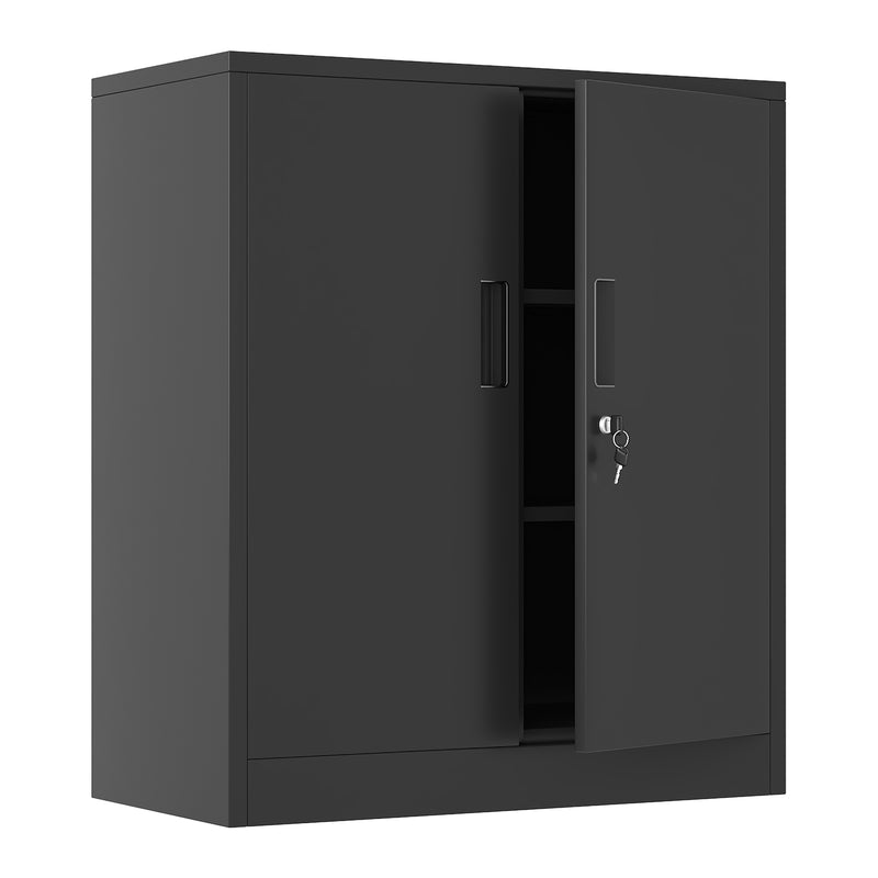 iJINGUR Metal Storage Cabinet with 2 Adjustable Shelves and Locking Doors, Black