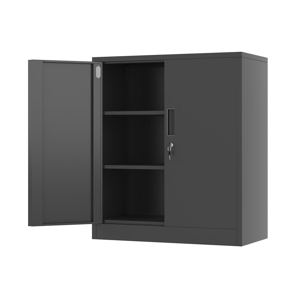 Metal Storage Cabinet With Locking Doors and 2 Adjustable Shelves