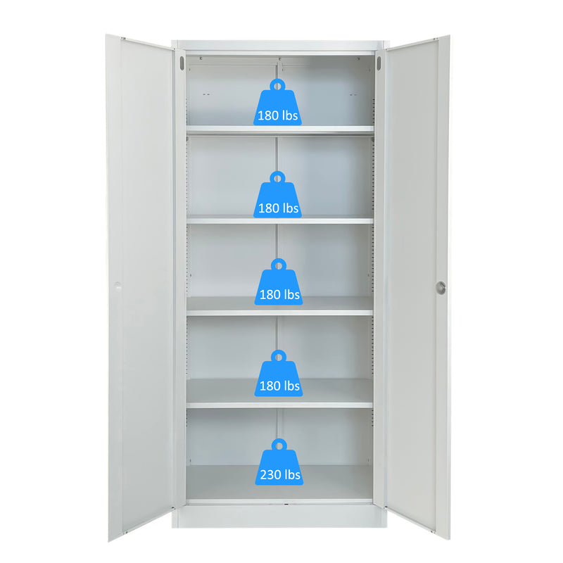 Metal Storage Cabinet with Locking Doors and 4 Adjustable Shelves, White