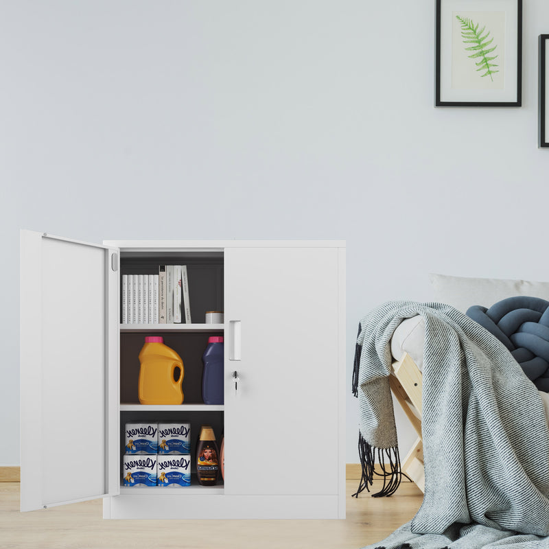 iJINGUR Metal Storage Cabinet with 2 Adjustable Shelves and Locking Doors, White