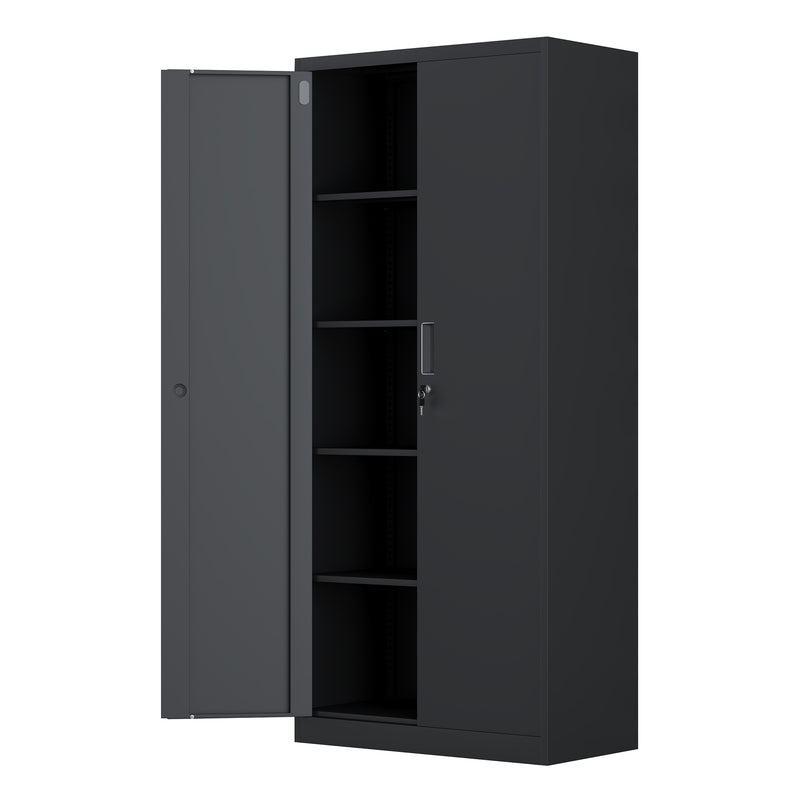 JINGUR Metal Storage Cabinet with Locking Doors and Adjustable Shelves, Black