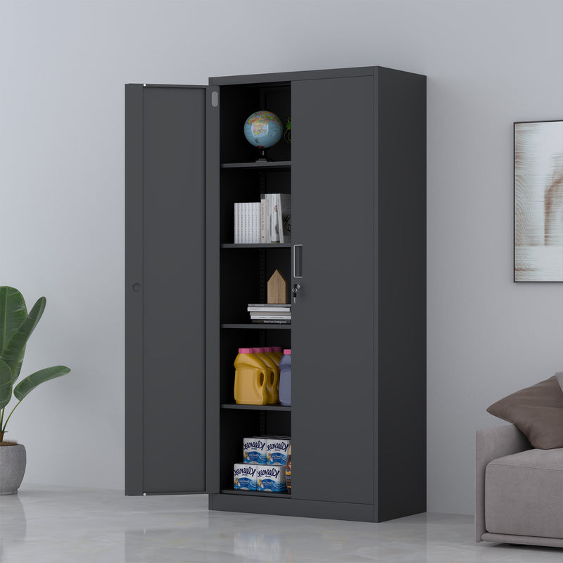 JINGUR Metal Storage Cabinet with Locking Doors and Adjustable Shelves, Black