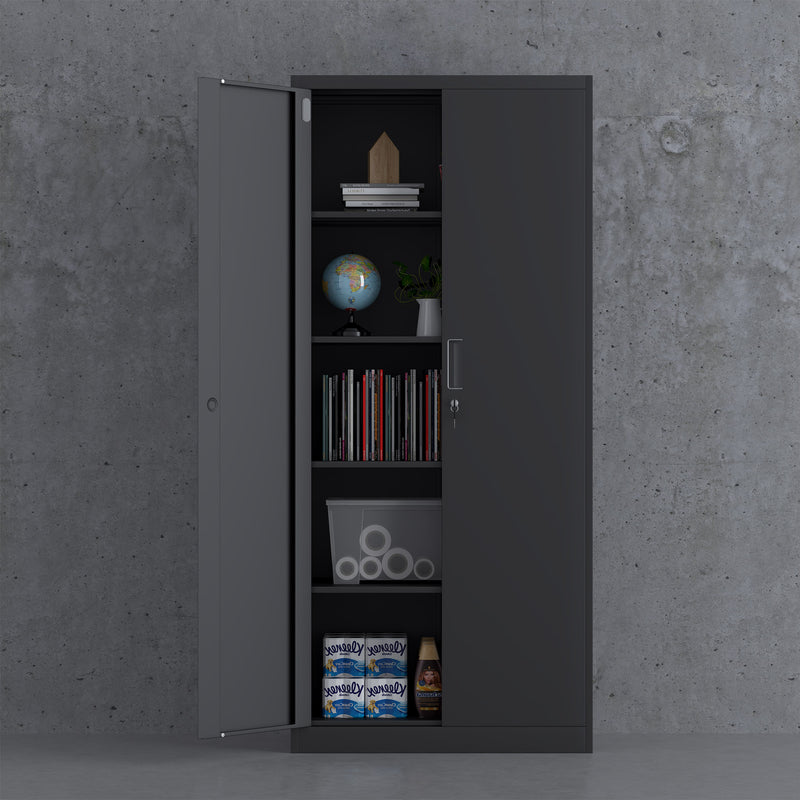 JINGUR Metal Storage Cabinet with Locking Doors and Adjustable Shelves, Black