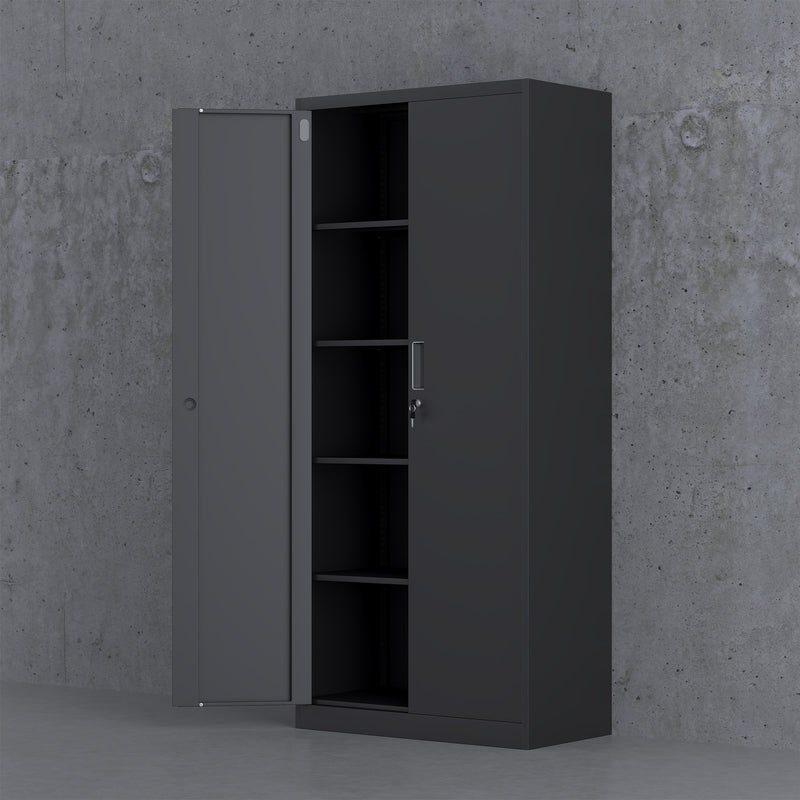 JINGUR Metal Storage Cabinet with Locking Doors and Adjustable Shelves, Black