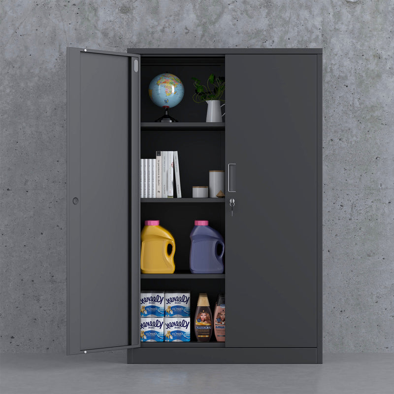 JINGUR Metal Storage Cabinet with Locking Doors and 3 Adjustable Shelves, Black