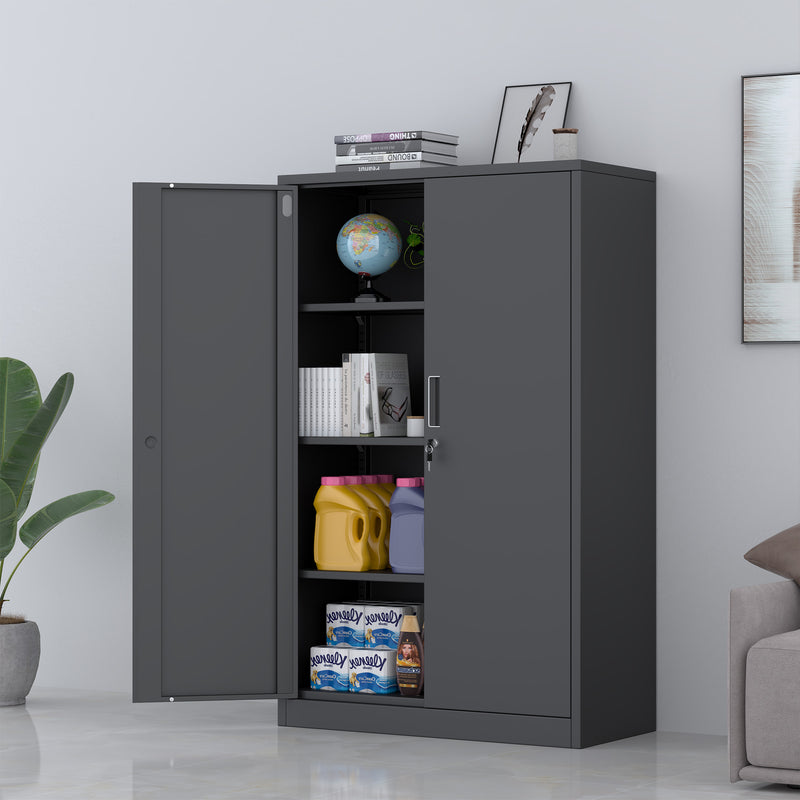 JINGUR Metal Storage Cabinet with Locking Doors and 3 Adjustable Shelves, Black