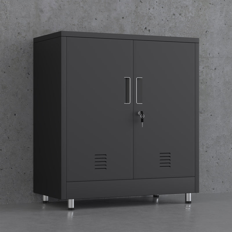 JINGUR Metal Storage Cabinet with Locking Doors and Adjustable Shelf, Black