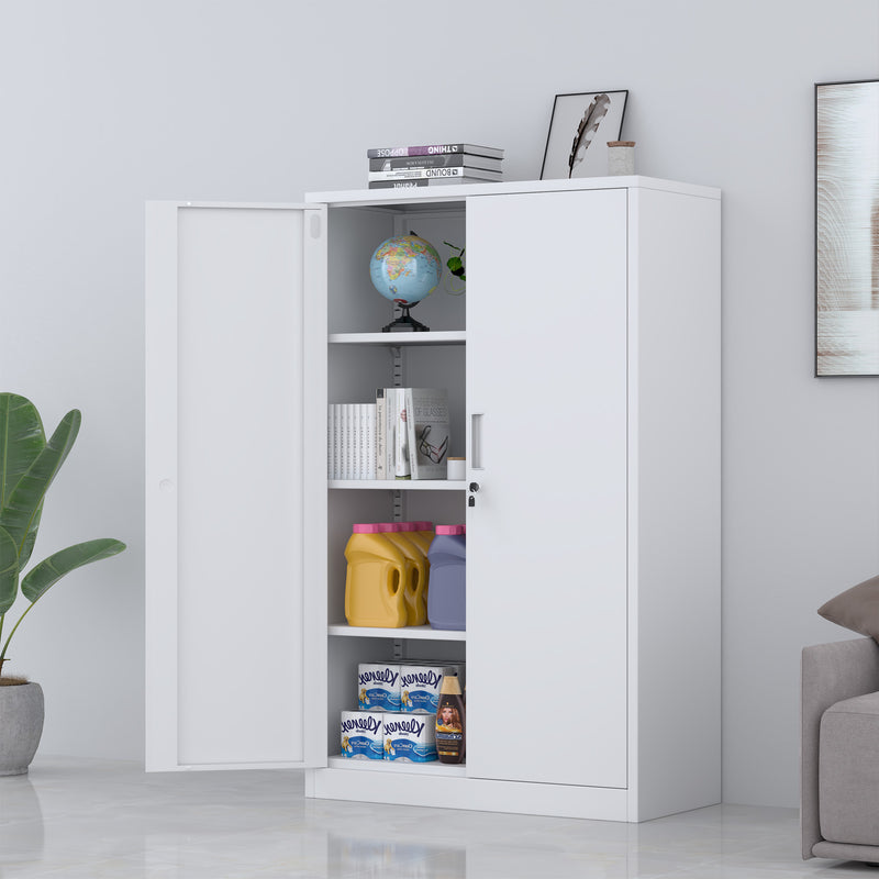 JINGUR Metal Storage Cabinet with Locking Doors and 3 Adjustable Shelves, White