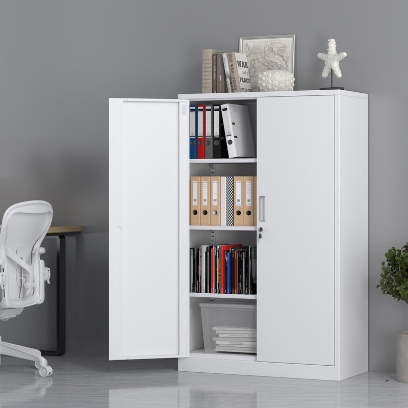 JINGUR Metal Storage Cabinet with Locking Doors and 3 Adjustable Shelves, White