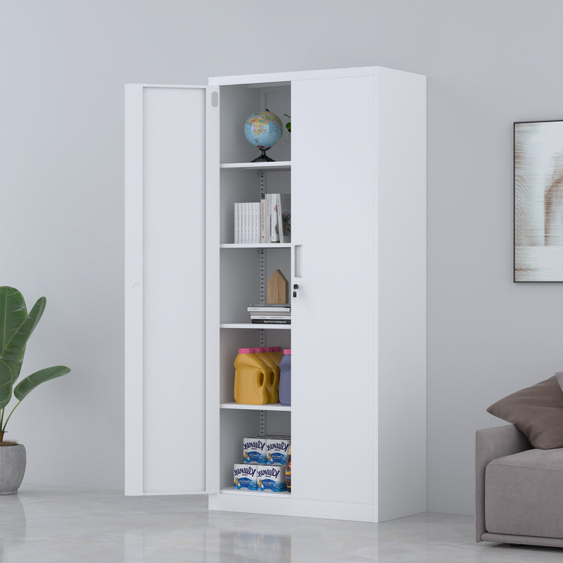 JINGUR Metal Storage Cabinet with Locking Doors and Adjustable Shelves, White