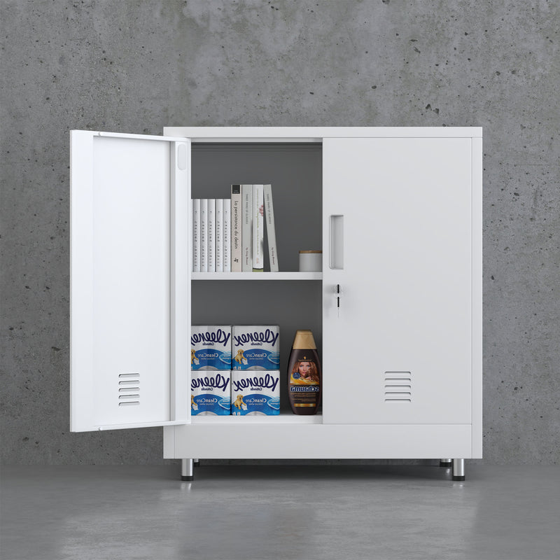 JINGUR Metal Storage Cabinet with Locking Doors and Adjustable Shelf, White