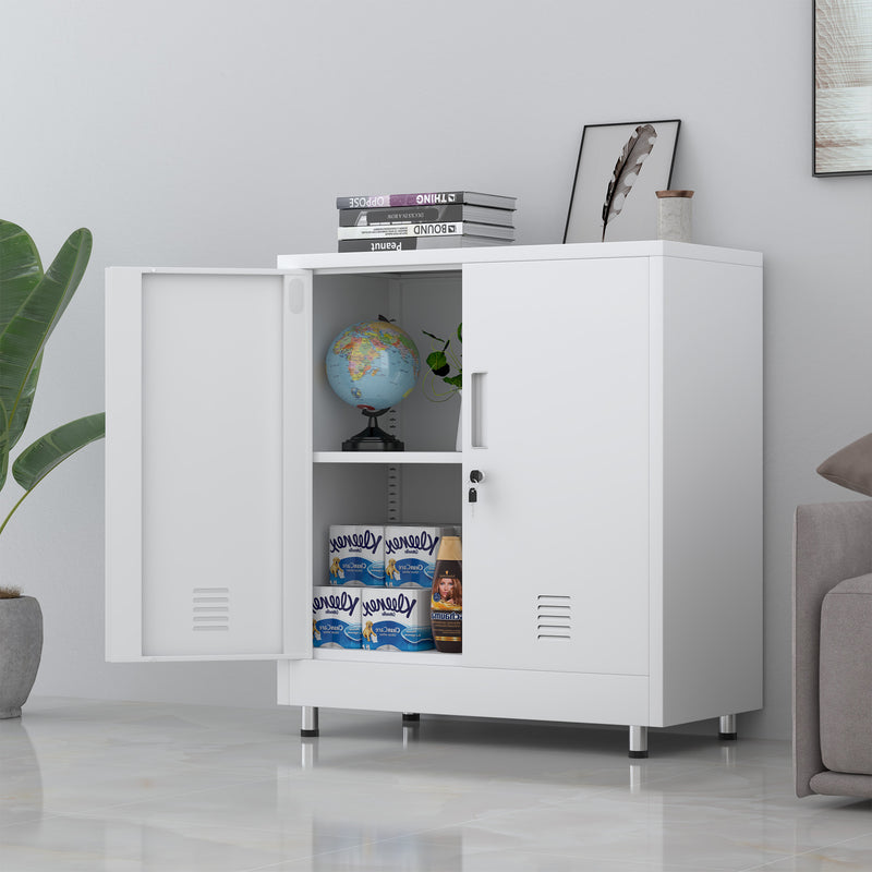 JINGUR Metal Storage Cabinet with Locking Doors and Adjustable Shelf, White