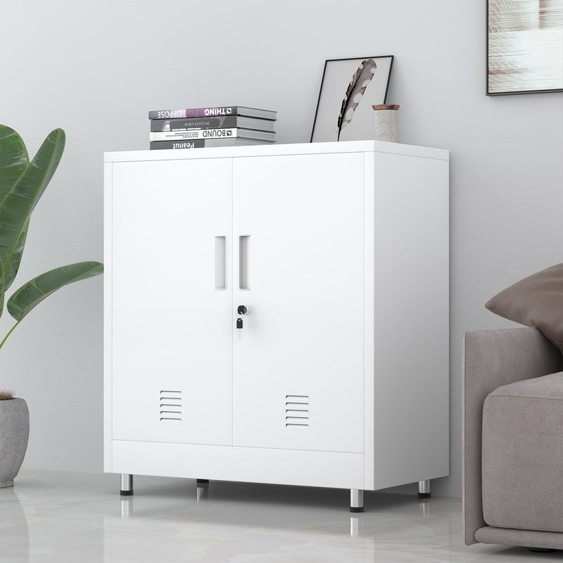 JINGUR Metal Storage Cabinet with Locking Doors and Adjustable Shelf, White