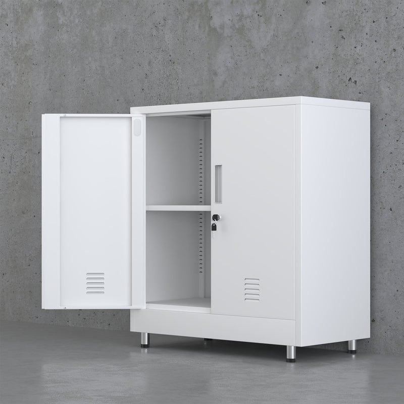 JINGUR Metal Storage Cabinet with Locking Doors and Adjustable Shelf, White