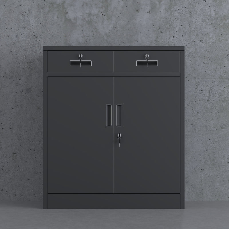 JINGUR Metal Storage Cabinet with Locking Doors and 2 Lockable Drawers, Black