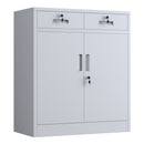 JINGUR Metal Storage Cabinet with Locking Doors and 2 Lockable Drawers, White